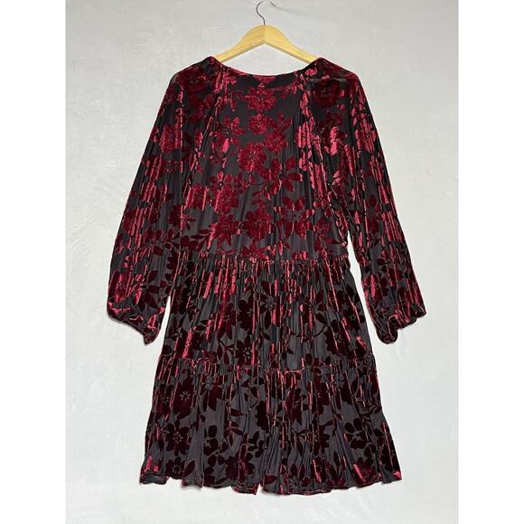 Taylor Velvet Floral Burnout A Line Dress 16 Whimsigoth Artsy Holiday Tiered - Picture 2 of 10